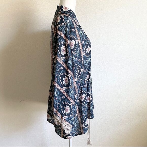 FLINT & Moss Floral Front Tie Kimono Robe Top L - Picture 7 of 8